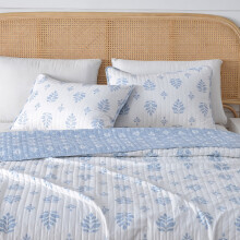 Intricate French Floral Design Reversible Reversible Quilt Set With Shams (Twin, Colette - Blue)