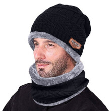 karymi Men Warm Beanie Winter Thicken Hat and Scarf Two-Piece Knit Windproof Cap Two-Piece Wolf Baseball Mat Camping Gear