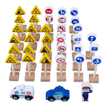 Educational Street Signs Wood Toy Learning Toy for Kids Homeschool Preschool 33pcs