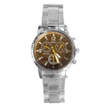 Fashion Men Round Sub-dials Decor Alloy Band Analog Quartz Wrist Watch Gift Brown