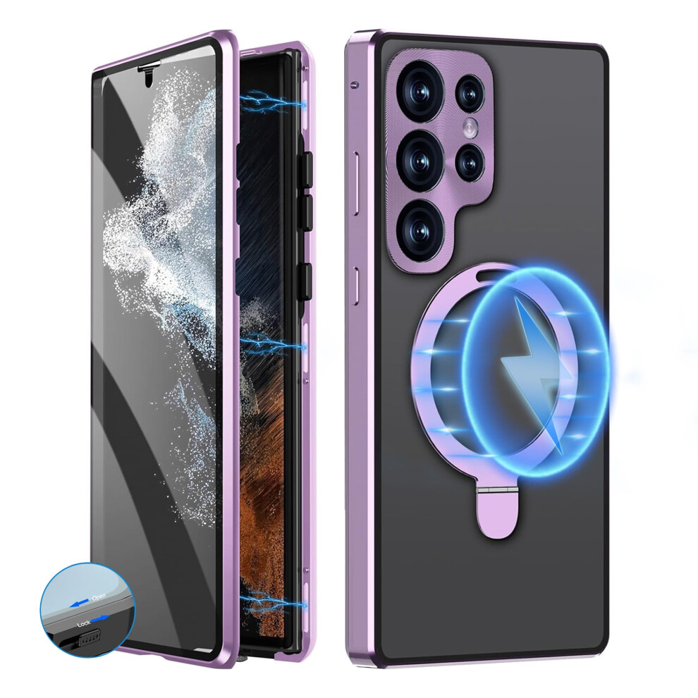 Samsung Galaxy S21 Ultra Case With Built-In Screen Protector, Magnetic Metal Bumper, Safety Lock, 360 Shockproof Magsafe Stand Â Purple 9365509178546