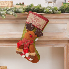 TETOU 3Pcs 18'' 3D Plush Christmas Stockings—Santa, Snowman, Elk—Compatible with Standard Hooks