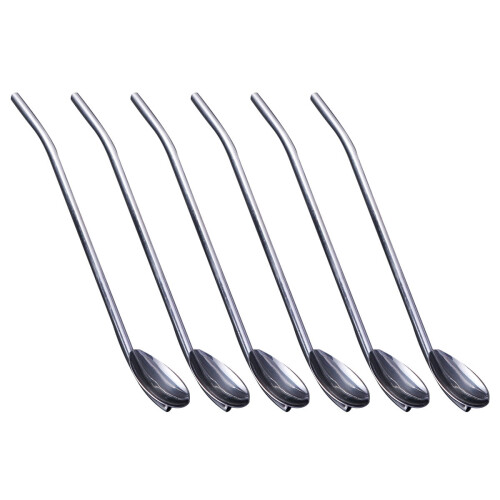 6 Pcs/Pack Stainless Straw Steel Straws Snow Cone Spoon