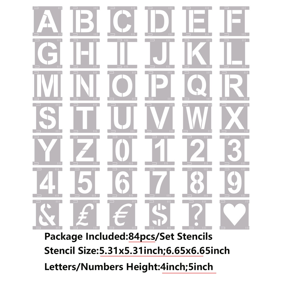 4" & 5" Interlocking Letter/Number Stencils, 84-Piece Reusable Craft Stencil Kit Â Compatible With Paint 9028731025544