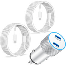 40W双USB-C车载充电器配2根3英尺USB-C线
