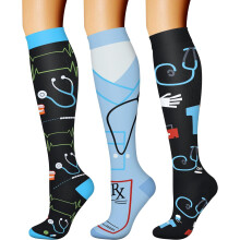 3 paar compressiekousen van 20-30 mmHg voor dames en heren, kniehoge sportsokken voor hardlopen/fietsen – geschikt voor maat L/XL