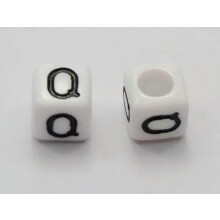 250 White with Black Acrylic Alphabet Letter "A-Z" Acrylic Cube Pony Beads 6X6mm-Q