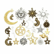 46 Pcs Tibet Silver Alloy Assorted Sun Moon Star Charm Pendants For Earring DIY-Assorted Silver Golden Bronze