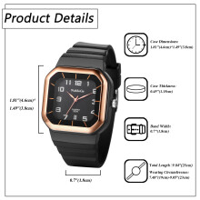 Vierkant quartz analoog horloge: heren en dames, zwart/wit/roze, siliconen band, unisex, sportief, kalender, wijzerplaat met Arabische cijfers,