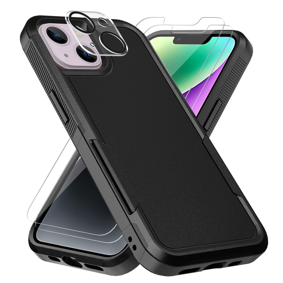 Compatible With Iphone 14 Case + Screen & Camera Lens Protectors, Shockproof Full-Cover Cover For 6.1" Black 9028731027852