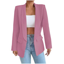 Women's Fitted Black Blazer Jacket – Elegant Open-Front, Long Sleeve, Pockets & Buttons, Plus Size, Compatible with Office Wear