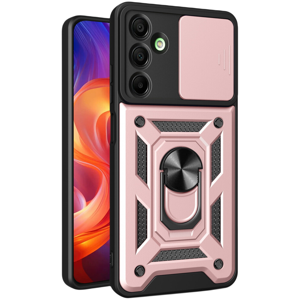 Military-Grade Shockproof Case For Samsung Galaxy S25: Slide Lens Cover & Rotating Kickstand – Compatible With S25, Rose Gold 9479868010482