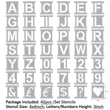 Plantillas de plástico reutilizables de 7,6 cm de altura con letras y números, kit de 42 plantillas entrelazadas para manualidades – Compatible