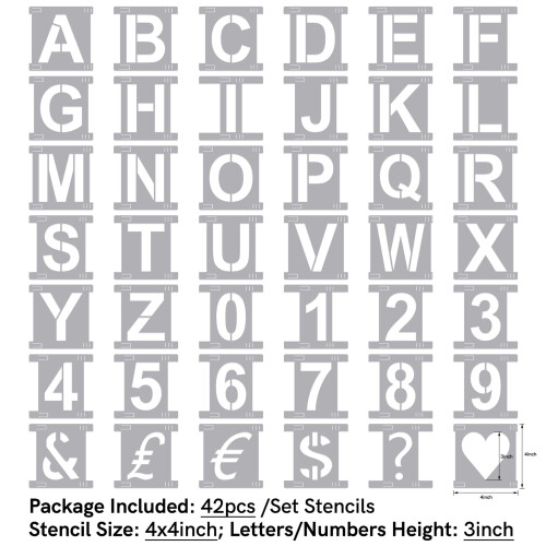 Reusable Plastic Letter and Number Stencils 3 inch 42 pcs