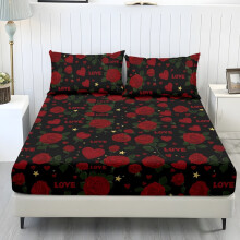 Queen Fitted Sheet Set with Pillowcases Red Black Love Theme
