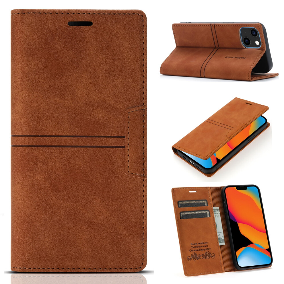 Wallet Case For Iphone 14 (6.1", 2022), Kickstand, Card Slots, Magnetic Closure, Pu Leather, Brown 9479868010680