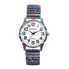 Bohemia Flower horloge met elastische band voor dames – grote wijzerplaat, grote cijfers, elastische band, analoog quartz uurwerk
