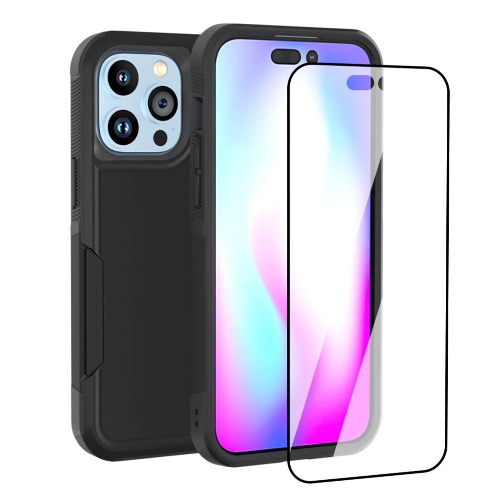 Compatible With Iphone 14 Case With Screen Protector, Shockproof Full Coverage Protective Cover Phone Case For Compatible With Iphone 14 6.1" Black 9028731027562