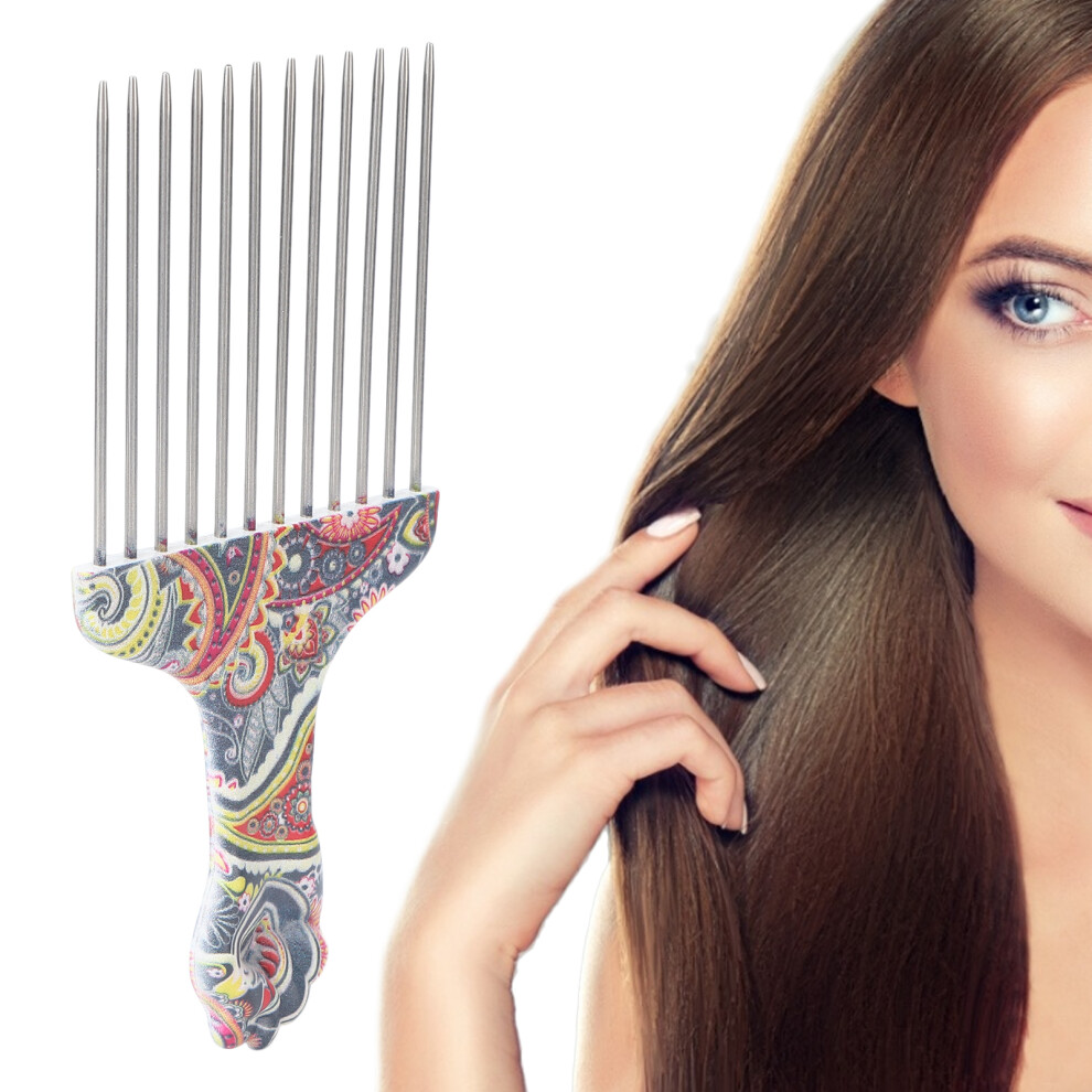 Unisex Stainless Steel Hair Pick Comb For Afro & Curly Hair Detangle & Style K4