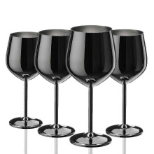 Black Wine Glasses Set of 4, 550ml Unbreakable Black Goblet, Stainless Steel Wine Glass, Unique and Portable Metal Wine Glass