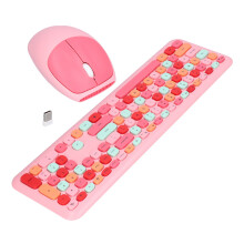 Wireless Retro Multi-Color Keyboard & Mouse Combo, Pink, 1200 DPI