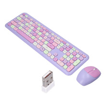 Wireless Keyboard Mouse Combo 2.4G Retro Multi Color Purple