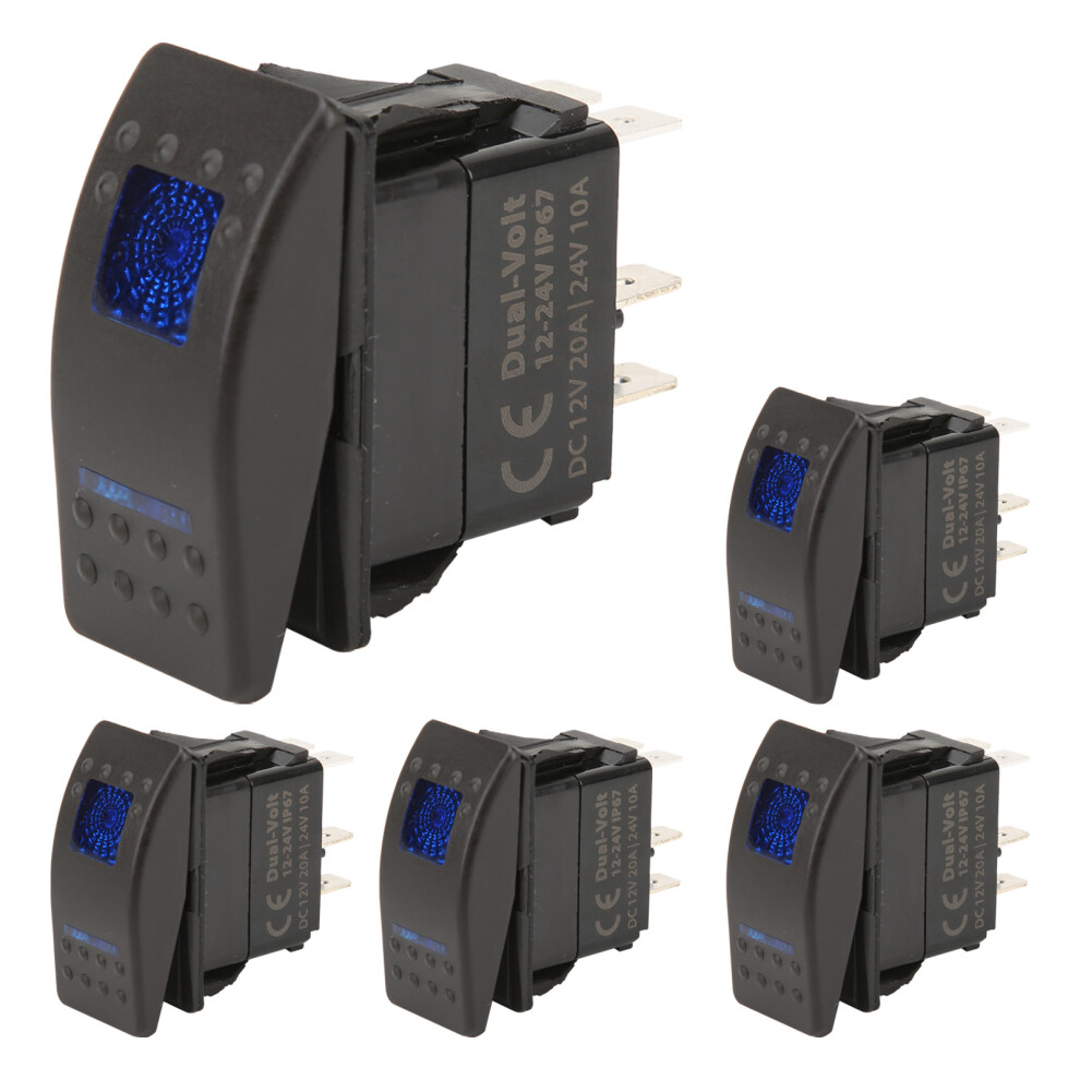 Led 5Pin Rocker Switch 12V/24V Backlight Ip67 For Car Truck Boat Blue 9401390681618