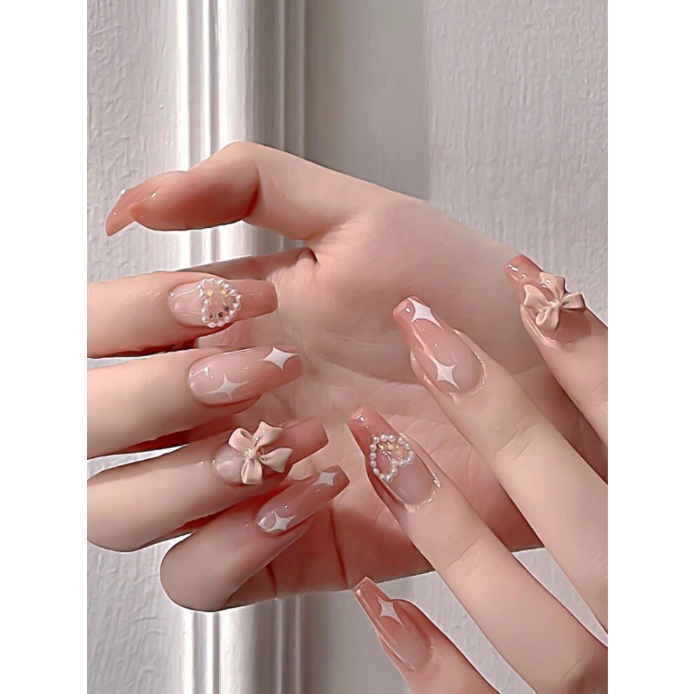 Dachuang Beauty Gradient Bow Tie False Nails - Durable & Comfortable
