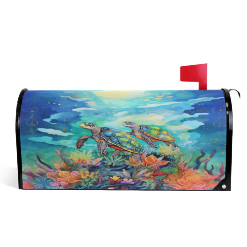 Capa para Caixa de Correio com Tartarugas Marinhas no Oceano, Magnética, Tamanho Padrão 21x18 polegadas