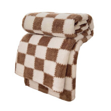 Checkered Blanket, Ultra Soft Cozy Coffee and White Throw Blanket, Warm Cozy Knit Fuzzy Plush Checkerboard Throw for Couch Bed Sofa, 27.6x39.4 Inches