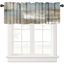 Rustic Tan Abstract Valance Curtains, Brown/Grey Blackout Print, Rod Pocket, 54x18", for Kitchen, Living Room, Cafe – Compatible with Standard Rods