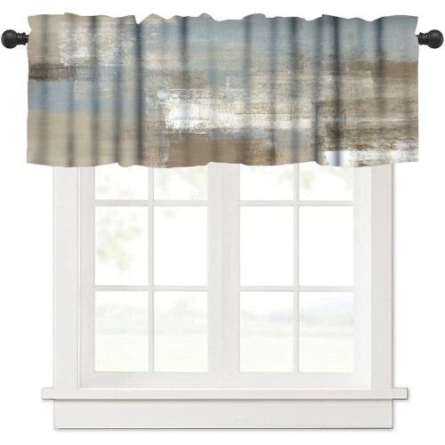 Rustic Tan Abstract Valance Curtains Brown Grey Rod Pocket