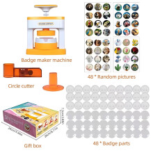 Barnesett for 55 mm/2,16 tommer DIY-merkelaging – 98 deler (48 knapper, 48 bilder, 1 trykk, hullmaskin og kutter), kompatibel med standard