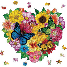 Drewniane puzzle z motywem motyli i miłości dla dorosłych, 33 x 28,5 cm, kwiaty, drewniane, kolorowe puzzle dla dorosłych, na urodziny, Boże