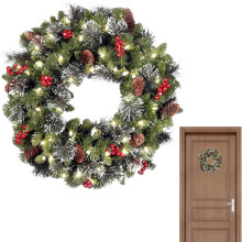 Pre-Lit Frosted Needle Christmas Wreath with Lights – Winter Door, Wall & Mantel Decor | Compatible with Standard Outlets