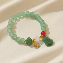Elegant Green Beaded Bracelet with Lucky Cloud & Maitreya Buddha Charms – Classic Chinese Style, Glass & Gold Accents, Spring Festival Gift for