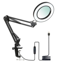 Neoglint Flexible Clamp-on Desk Lamp with 8x Magnifier, Dimmable LEDs, 3 Colors & 10 Brightness Levels