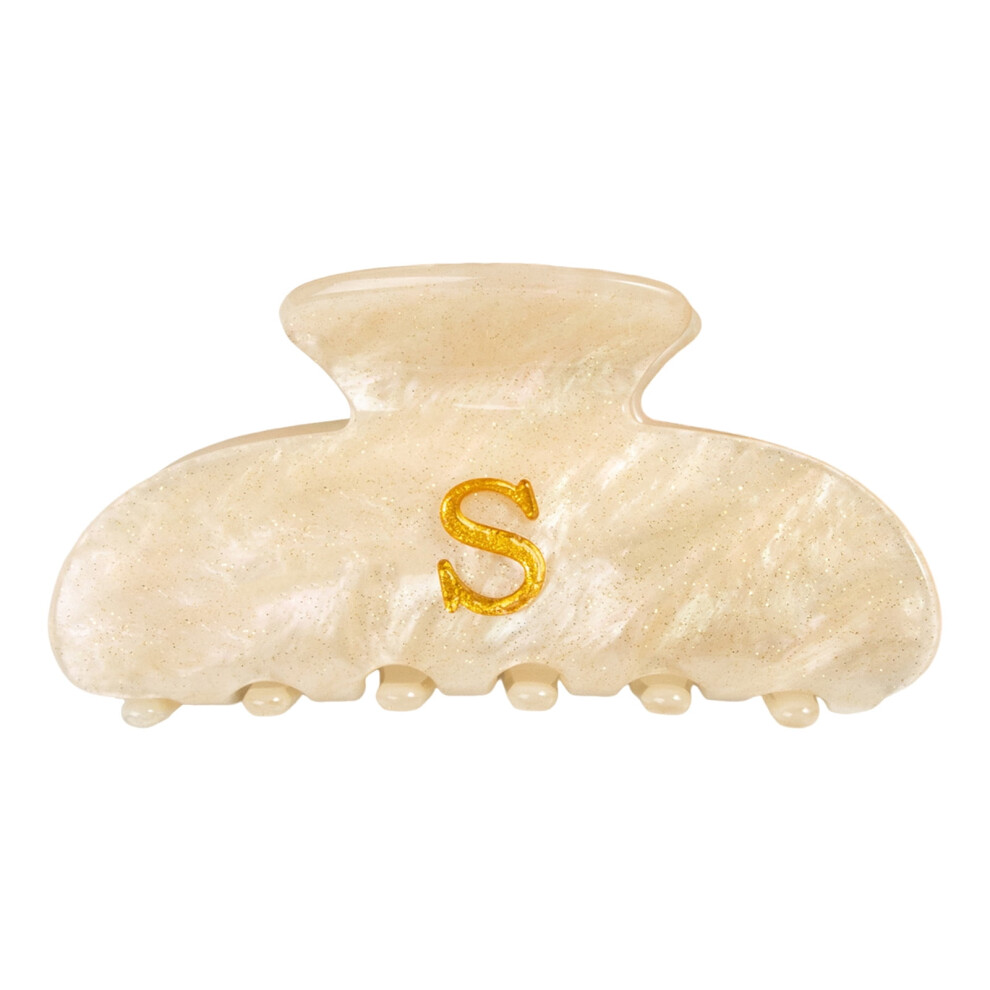 Xinwanna Women Hair Claw Letter Print Anti-slip Teeth Back Head Hair Clip Large Size Shower Hair Clamp Hair Accessory (Beige S)
