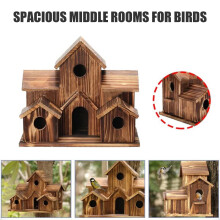 Hummingbird House Wooden Hummingbird Nest Feeder Handmade Rustic 6 Rooms Birdhouse Villas for Outdoor Bird Watching (Burlywood)
