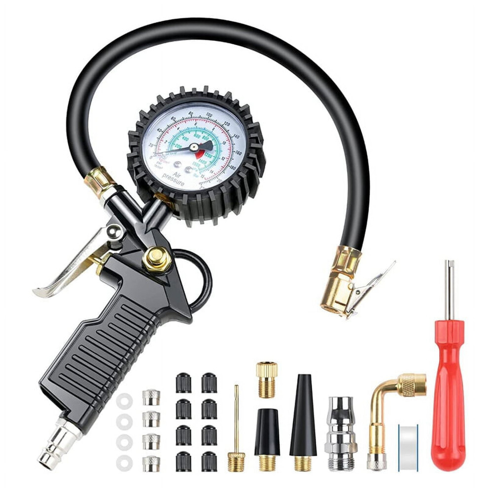 Car Tire Pressure Gauge 220 Psi Tire Inflator With Valve Core Tool Air Compressor For Car Bicycle Truck Black 9448483350181