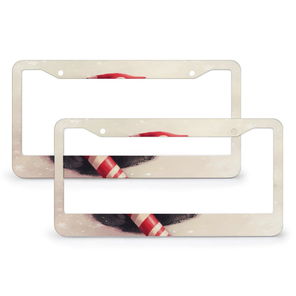 2Pcs Cat In Santa Hat License Plate Frame Â Aluminum Tag Cover With 2 Round Holes, Compatible With Standard Plates Black 9479868456938