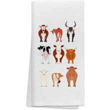Panos de prato com estampa de vaca fofa de desenho animado – Panos de prato e de mão altamente absorventes, pano de prato divertido com tema de
