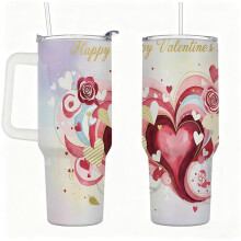 Romantisk akvarel hjerte og roser isoleret tumbler med hank, varm kold stål kaffekop, Valentinsgave til kæreste/kone