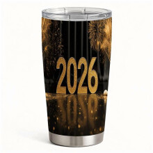 2026 Złoty kubek termiczny ze stali nierdzewnej z fajerwerkami i pokrywką, kubek podróżny do kawy na gorąco i na zimno