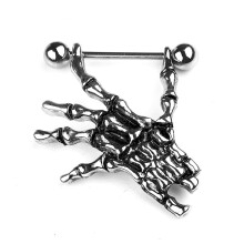 Opvise Skeleton Skull Hand Barbell Nipple Ring 14G