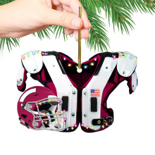 Ornament de Crăciun cu cască de fotbal și umăr protector – Decor de brad acrilic plat, compatibil cu iubitorii de fotbal