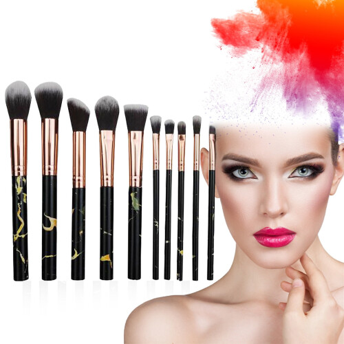 10 Piece Portable Makeup Brush Set for Foundation and Eye Shadow Application