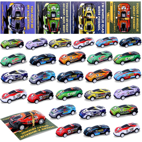 Valentine's Day Pull-Back Car Cards for Kids 24 Pcs