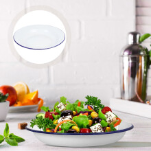 st emaljtallrikar för pizza, sallad och aptitretare, runda emaljtallrikar med kant, hushållsmatservering, grund skål