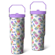 30 Oz Pineapple Tumbler with Lid & Straw – Birthday, Thanksgiving, Halloween, Christmas Gift – Compatible with Standard Cup Holders